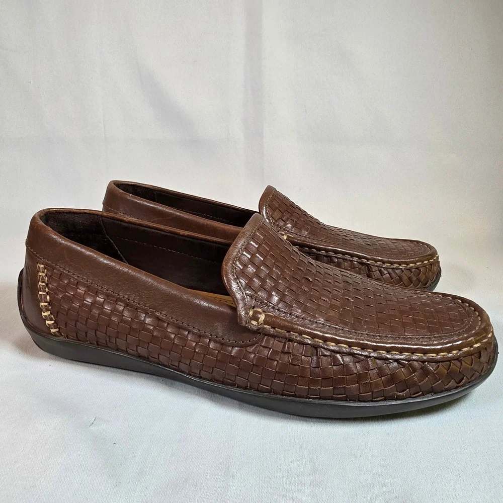 Tommy Bahama Orson Woven Leather Loafers Venetian Brown Mens 10.5 Slip On Shoe